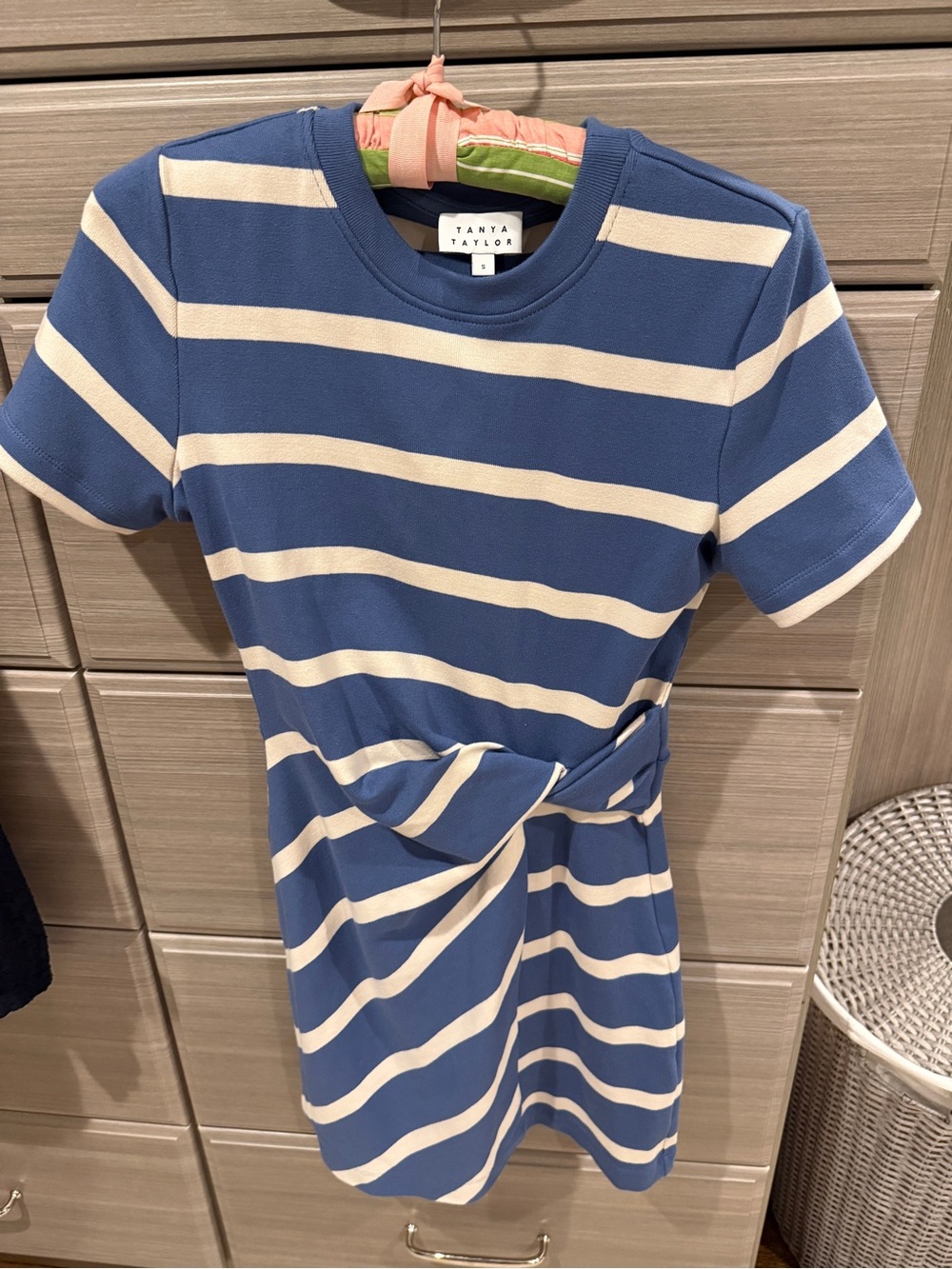 Tanya Taylor Blue and White Striped Tie-Front Casual Dress